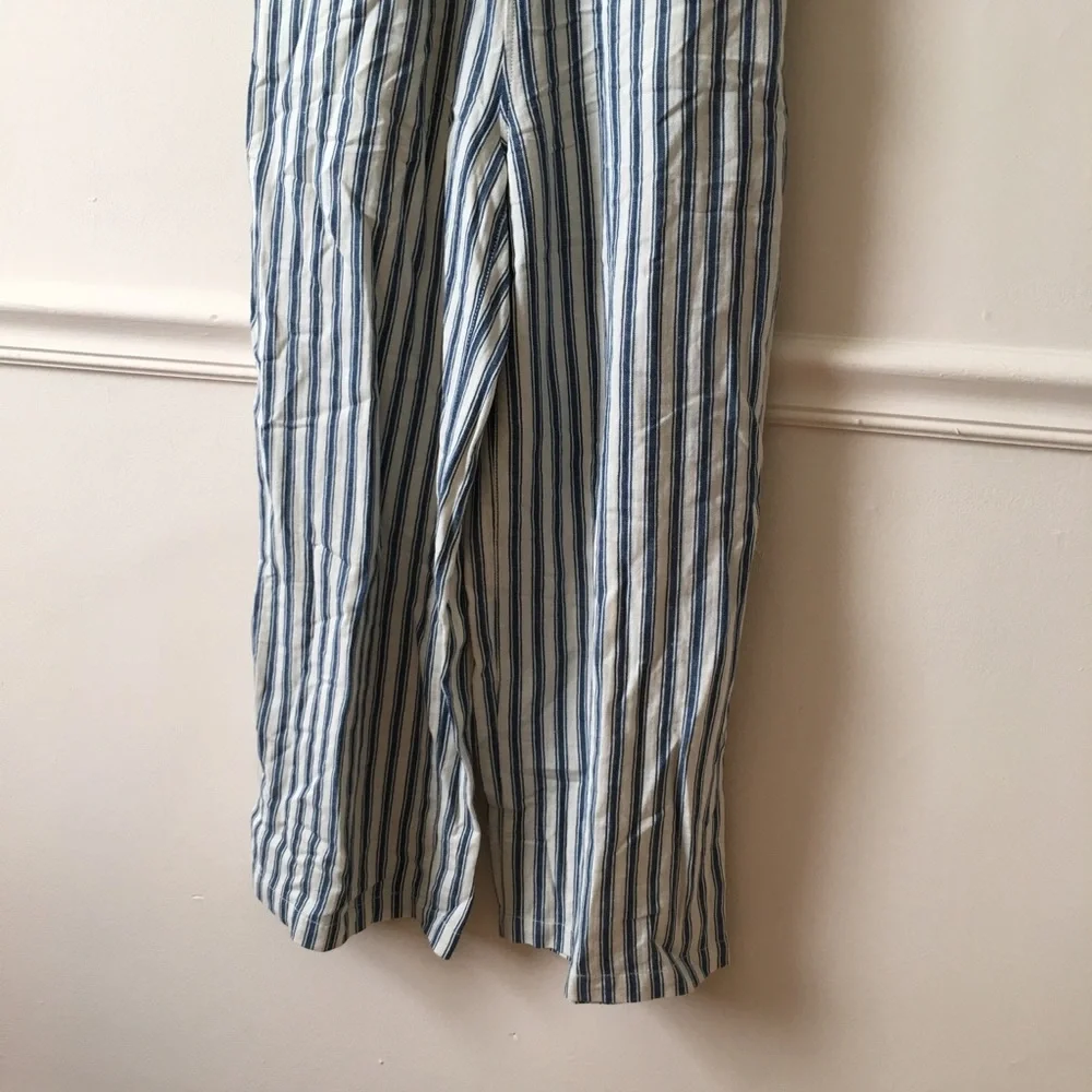 Madewell Blue & White Striped Cold Shoulder Cropped Jumpsuit